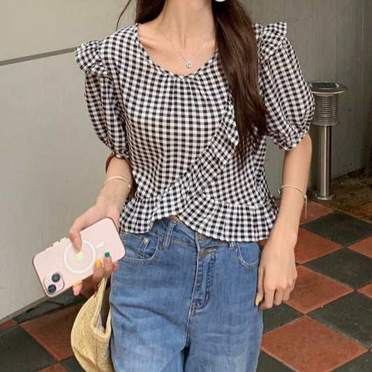 クロスデザインが可愛いパフスリーブブラウス S1568