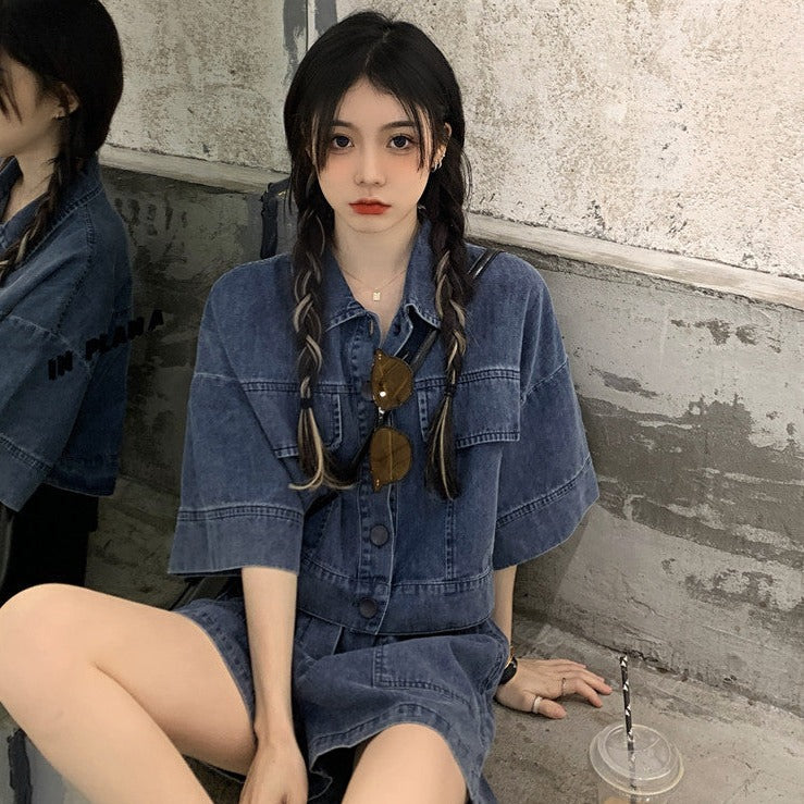 ショート丈デニムセットアップ♡スタイルアップに S1838