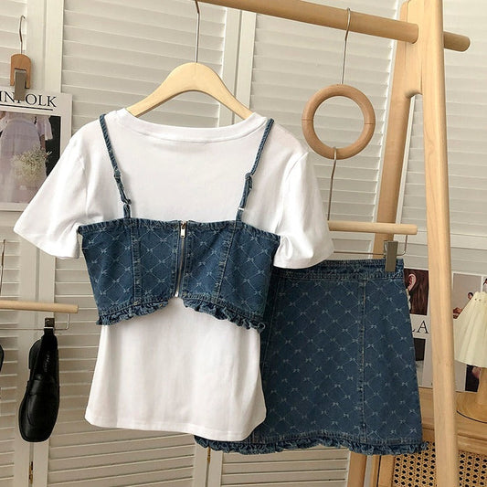 デニムビスチェ3点セット 可愛いコーディネート S1851