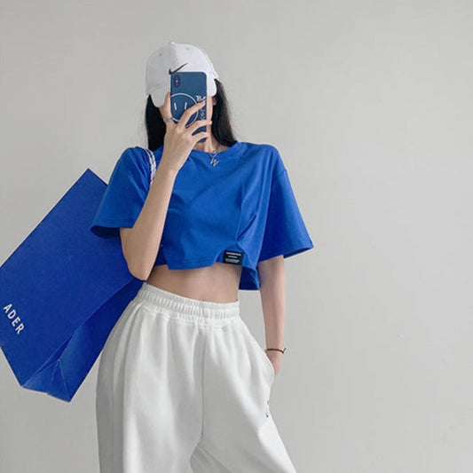 シンプルクロップTシャツ♡トレンディな半袖カットソー S1900