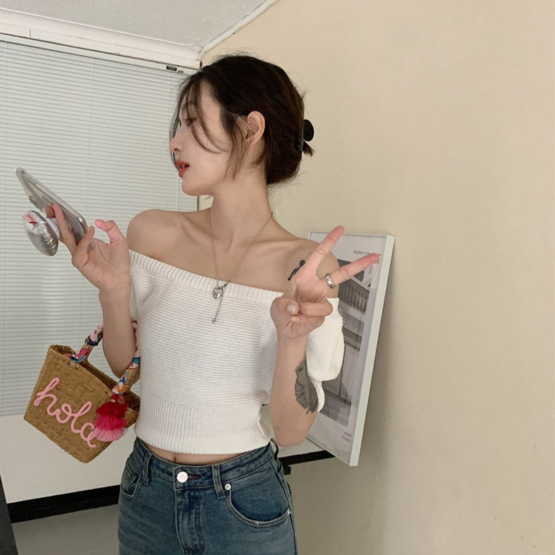 オフショルサマーニット♡大人可愛いバイカラートップス S1157