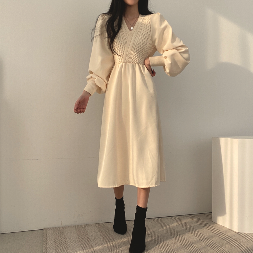 カシュクール風ニットワンピース♡もこもこケーブル編み S1135