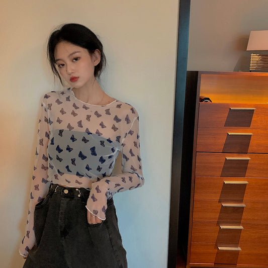 蝶柄シースルーブラウス◎透け感で大人かわいい S1690