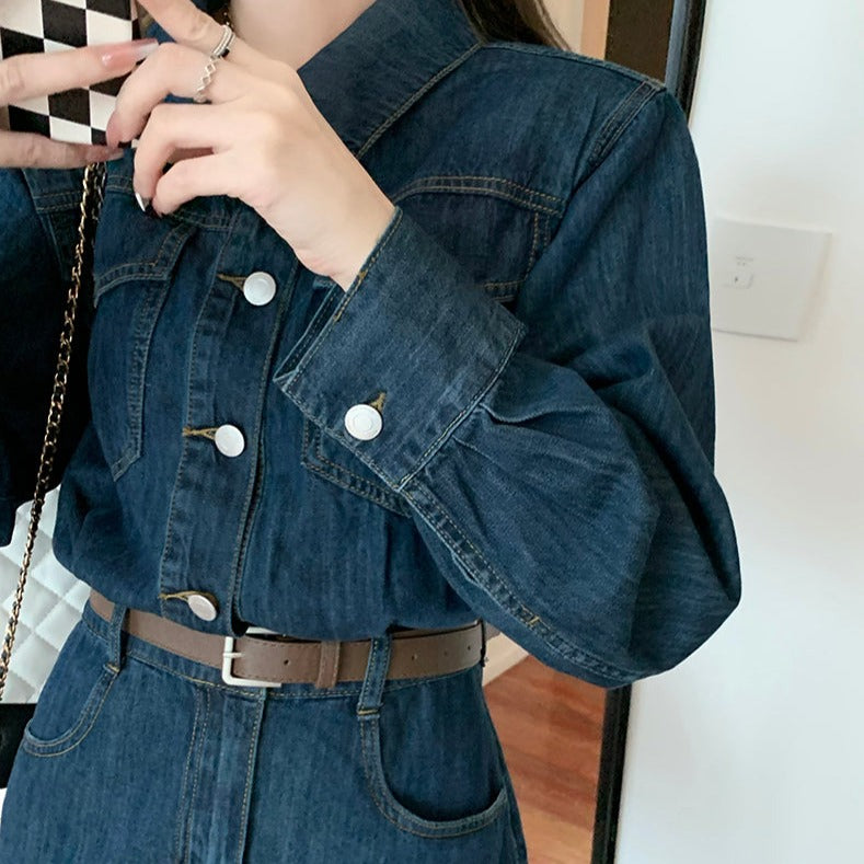 ウエストマークデニムシャツワンピースで大人可愛いコーデ S2390