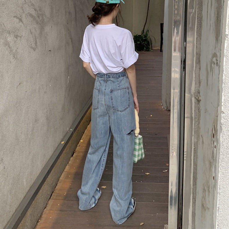 デザインストレートデニムパンツ♡縦ストライプで脚長効果 S2445