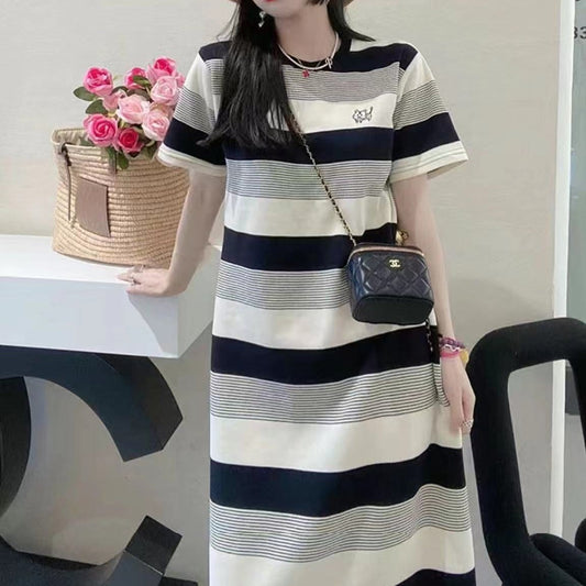 ボーダーTシャツワンピース ゆるふわIラインシルエット S1790