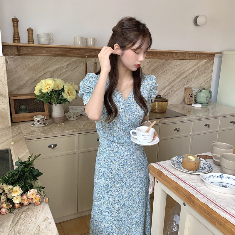 大人可愛い小花柄カシュクールワンピース S1834
