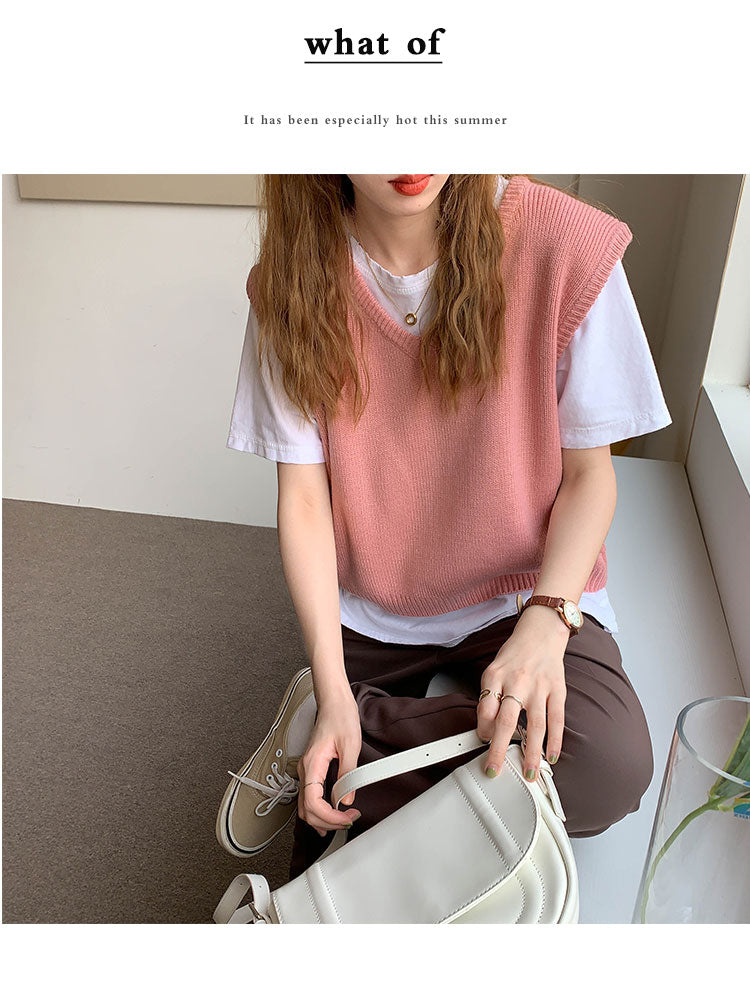 7色展開♡シンプルVネックベスト S2511