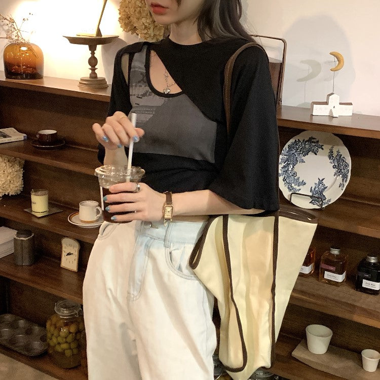 アシメデニム風半袖Tシャツ♡2WAYで着回し自在 S1677