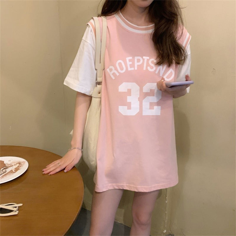 ゆるカレッジロゴTシャツ ロングシルエット S1679