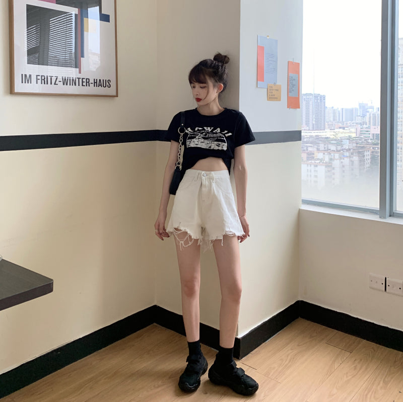 ダメージデニムショートパンツ 抜け感デザイン S1814