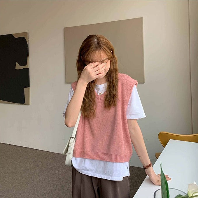 7色展開♡シンプルVネックベスト S2511