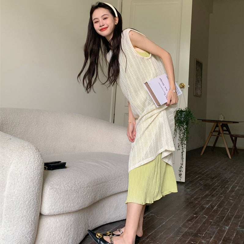 ロングニットベスト&ワンピースセット【大人可愛い着こなし】 S1849