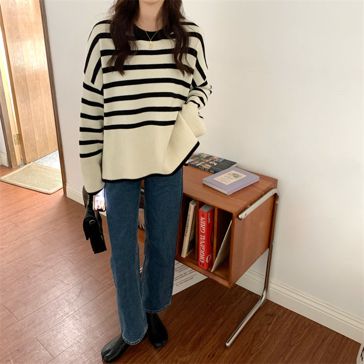 ワイドスリーブボーダーニット ゆったりシルエットで大人可愛い S1950