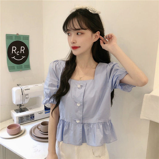 半袖ペプラムブラウス ガーリーでふんわりシルエット S1405