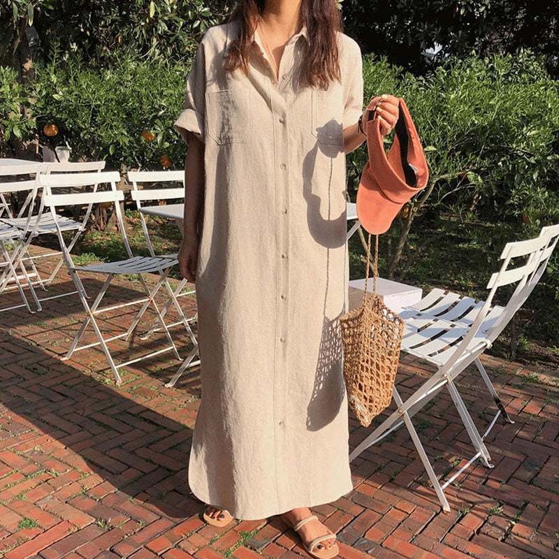 ロングシャツワンピース 夏のAラインで可愛く♡ S1791