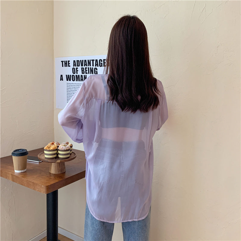 6色展開 シースルーサイドリボンシャツ 大人可愛い S1632