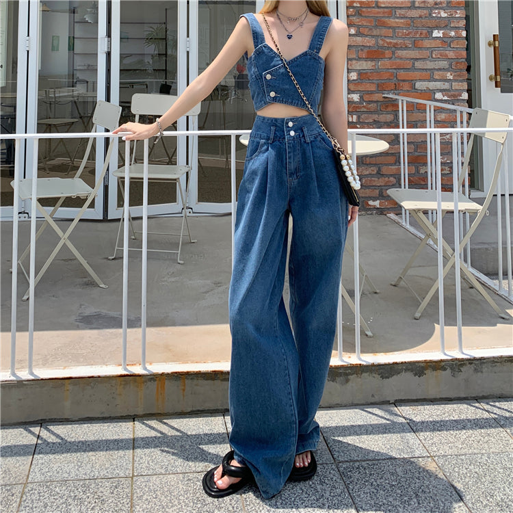 デニムビスチェ&ハイウエストパンツセット♡トレンドコーデ S1615