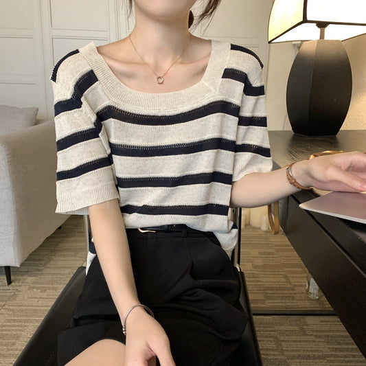 ボーダーサマーニット♡大人シルエットプルオーバー S1162