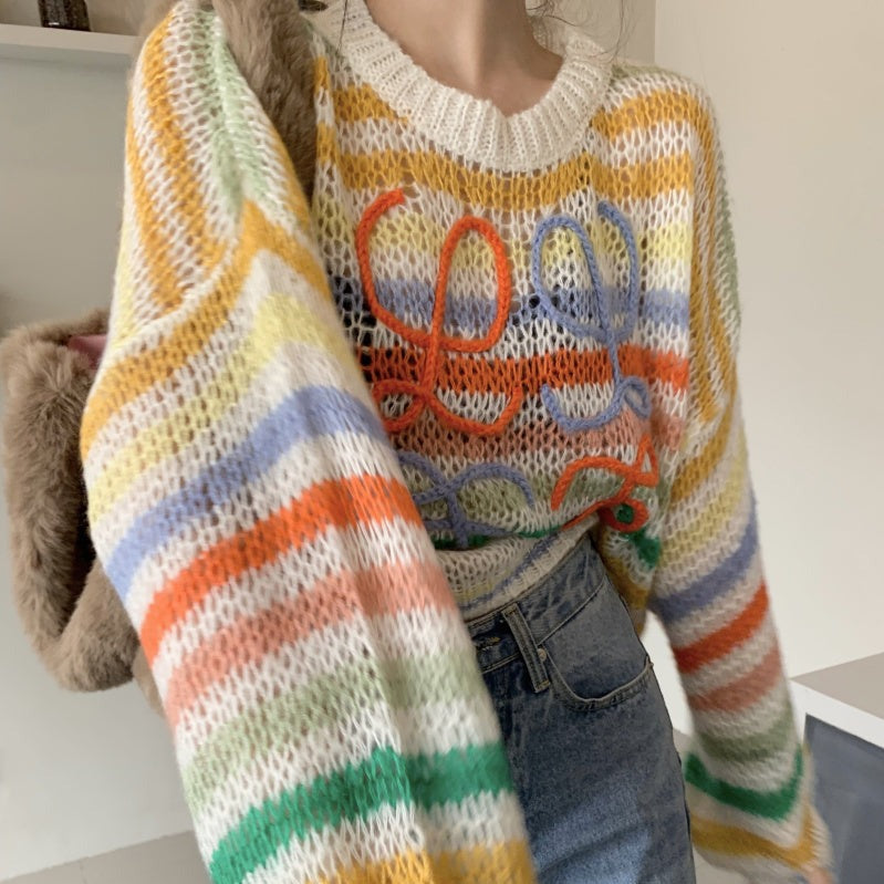 オーバーサイズ ボーダーニット ふんわりモヘア調♡ S2116