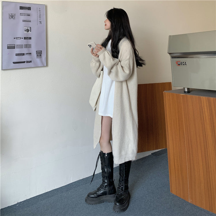 大人可愛いリブ編みロングカーディガン S1287