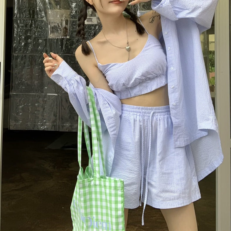細ボーダー3点セット レースデザインでガーリーに♡ S1400