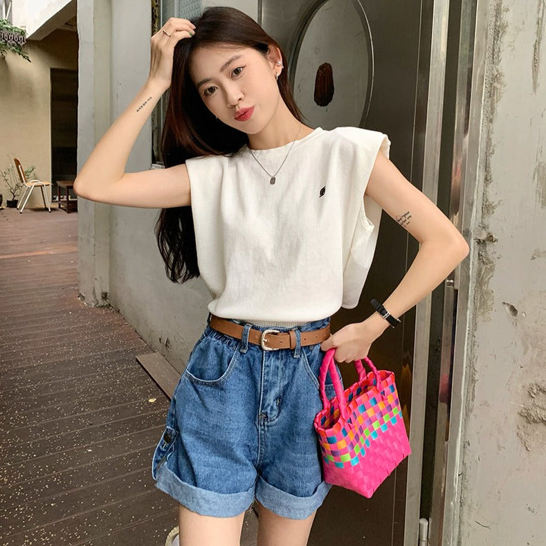 パワーショルダー夏ニット♡二の腕カバーで大人可愛い S1167