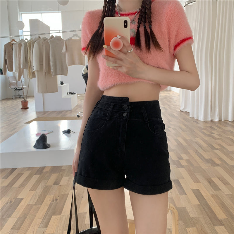 美脚デニムショートパンツ♡ハイウエストで脚長効果 S1815