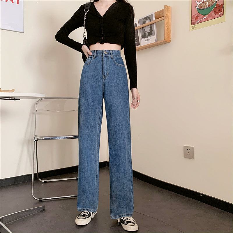 ハイウエストストレートデニムパンツ☆脚長シルエット S2097