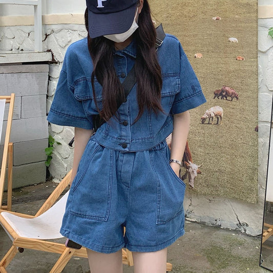 デニムシャツセットアップ 大人可愛いラフスタイル S1836