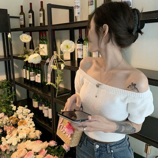 オフショルサマーニット♡大人可愛いバイカラートップス S1157