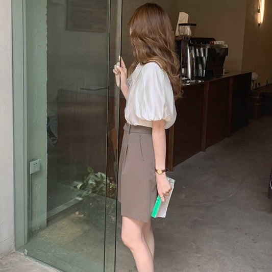 ふんわりパフスリーブシフォンブラウス S1477