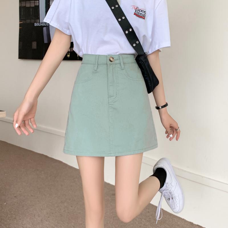 デニムAライン ミニスカート かわいい 着痩せ S2404