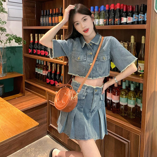 デニムショートジャケット&ミニスカートセットアップ S1862