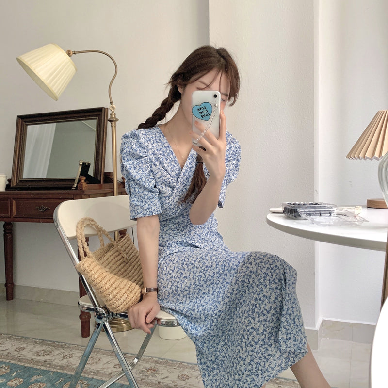 大人可愛い小花柄カシュクールワンピース S1834