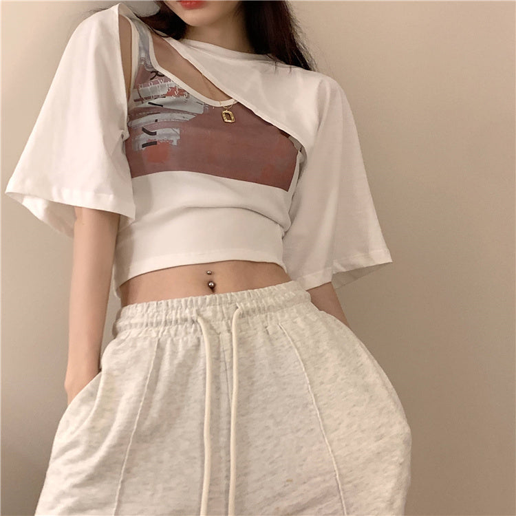 アシメデニム風半袖Tシャツ♡2WAYで着回し自在 S1677