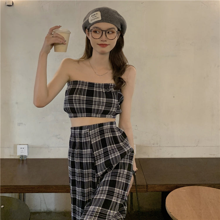 チェックワイドパンツセットで大人可愛いコーデ S1845