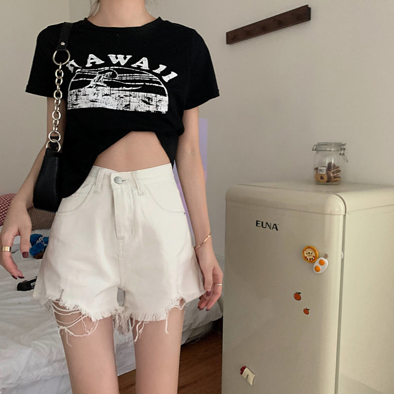 ダメージデニムショートパンツ 抜け感デザイン S1814