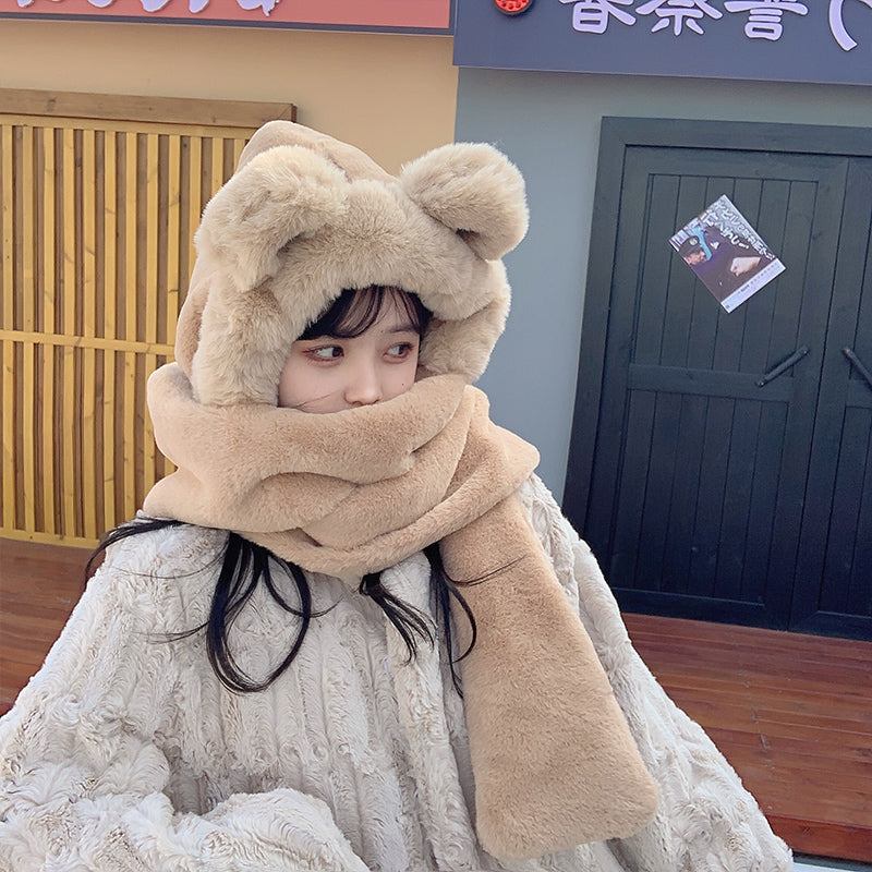マフラー付きクマ耳ハット♡モコモコで可愛い S1031