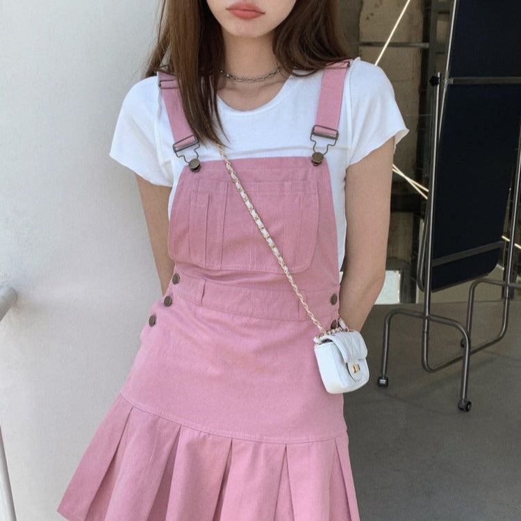 ピンクデニムオーバーオールミニスカート♡ S2225