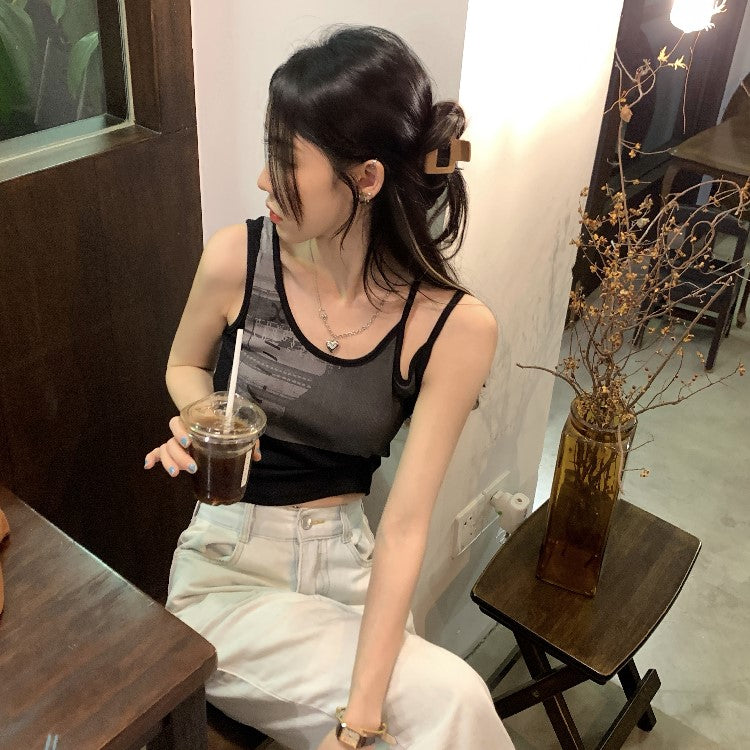アシメデニム風半袖Tシャツ♡2WAYで着回し自在 S1677