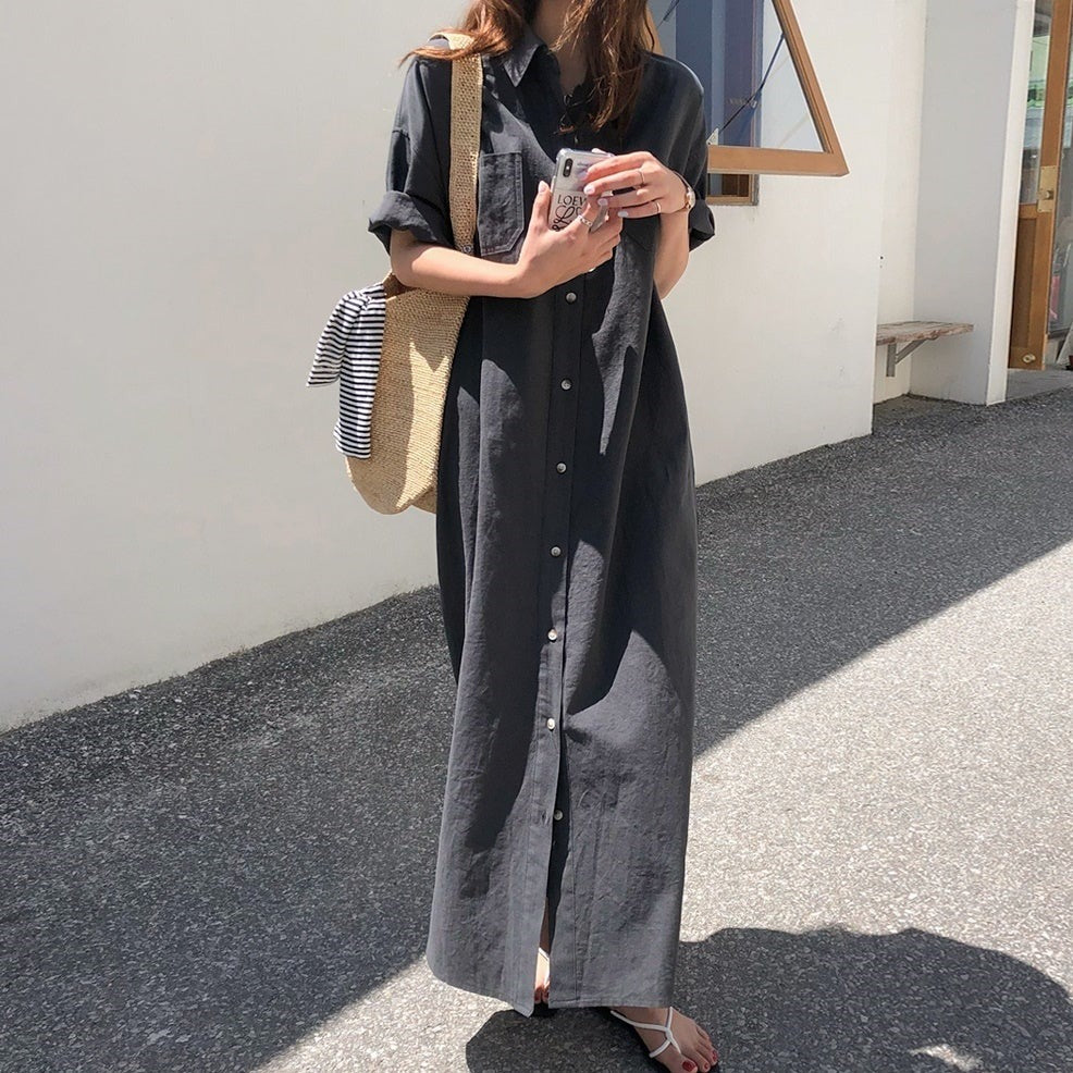 ロングシャツワンピース 夏のAラインで可愛く♡ S1791