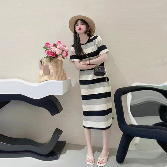 ボーダーTシャツワンピース ゆるふわIラインシルエット S1790