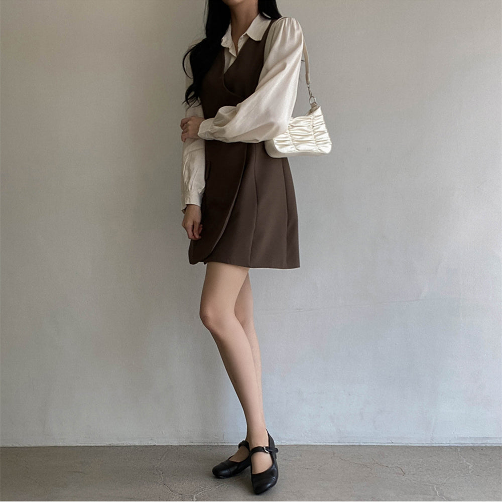 シンプルシャツ×Vネックワンピ セットアップ S1795
