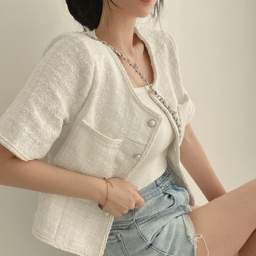 ツイードクロップドジャケット♡大人可愛い半袖 S1853