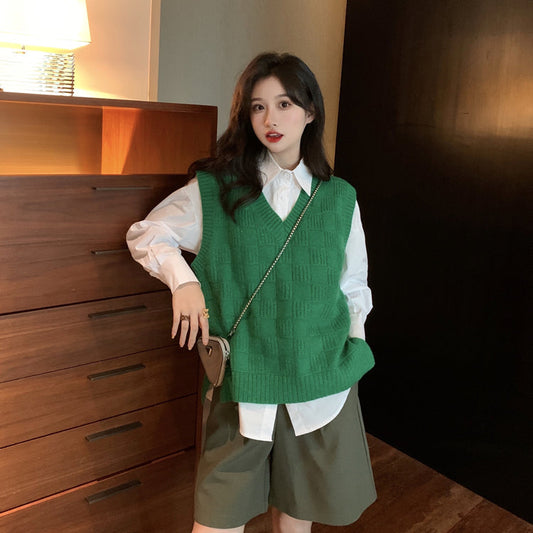 Vネックオーバーラップニットベスト 3柄展開 S1244