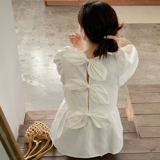 バックリボンが可愛いシャーリングブラウス S1525