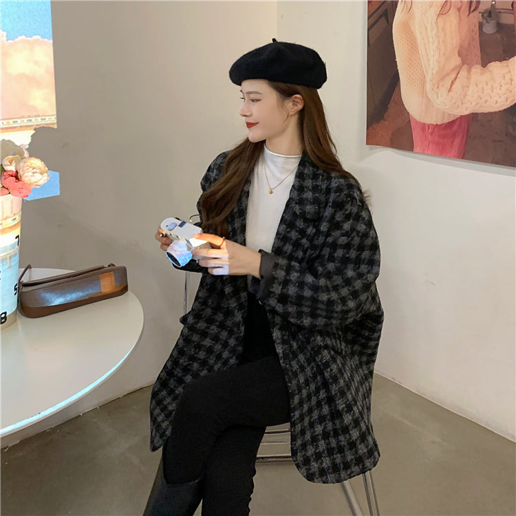 モノトーンチェックのミディアムコート♡シンプルで大人可愛い S1027