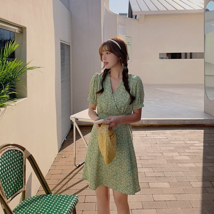 小花柄パフスリーブミニワンピース♡大人可愛いサマーアイテム S1407