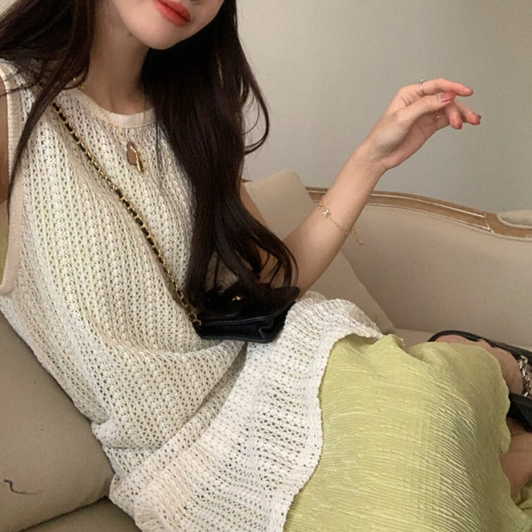 ロングニットベスト&ワンピースセット【大人可愛い着こなし】 S1849